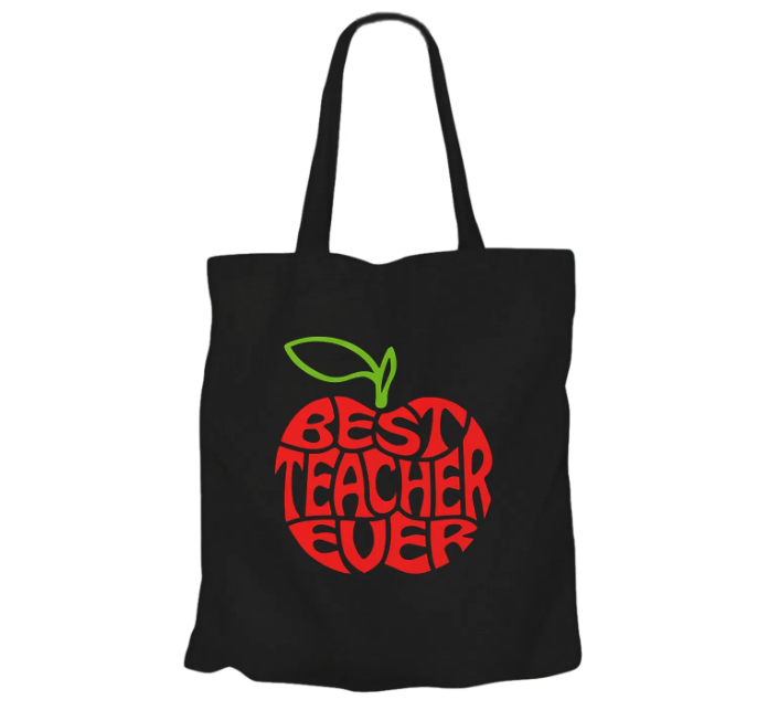 Υφασμάτινη μαύρη τσάντα 40x38 εκατοστά, τσαντα η καλύτερη δασκάλα, δώρο για τη δασκάλα